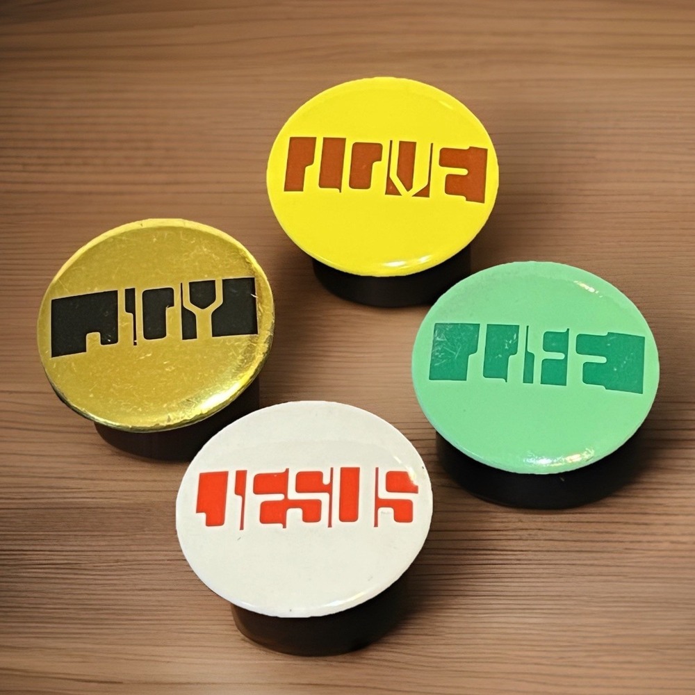 Vintage Pin Button Lot of 4 Retro Style Font JESUS JOY LIFE LOVE St Louis Badge